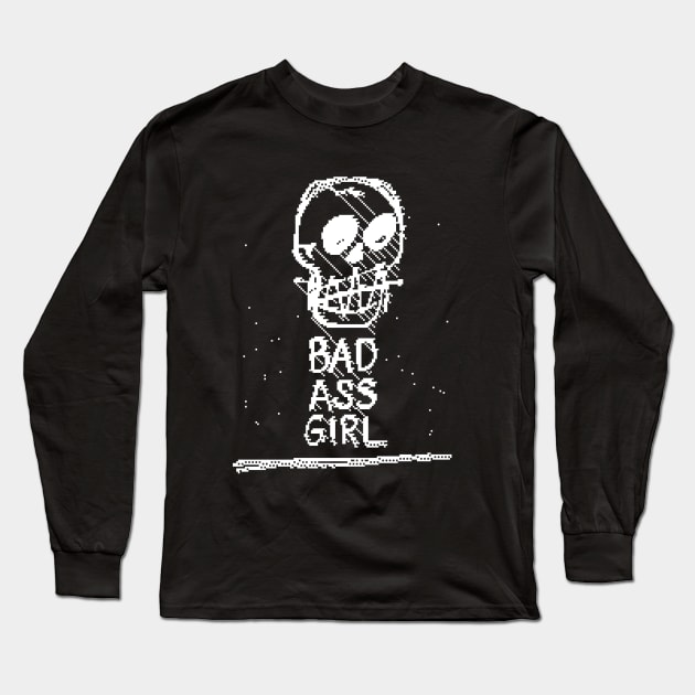 Bad Ass Girl - Pixel Skull Design †††† Long Sleeve T-Shirt by DankFutura